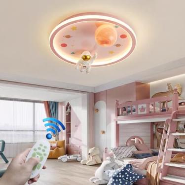 Imagem de Luminária de teto LED dimerizável para quarto infantil, 72W, resina, formato de astronauta, abajur de vidro com controle remoto, lustre criativo adequado para quarto, restaurante, escritório