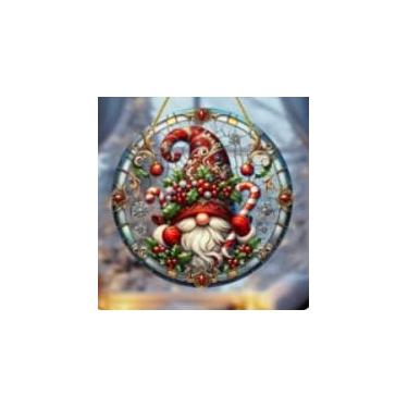 Imagem de Enfeite de disco de acrílico de Papai Noel de Natal para árvore, parede, janela, decoração de festa em casa (H)