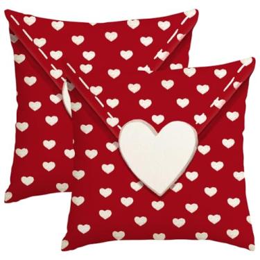 Imagem de ARGOOFG Conjunto de 2 capas de almofada para dia dos namorados, 50 x 50 cm, envelope de coração vermelho, para decoração de dia dos namorados, decoração decorativa para casa, sofá, pátio