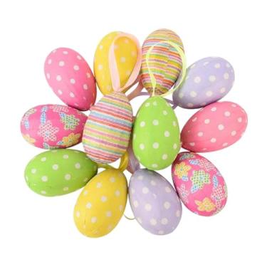 Imagem de Fancyes Conjunto de 12 enfeites de Páscoa em formato de ovos, pingentes decorativos de espuma para pendurar, decoração de Páscoa para ambientes internos, Aleatório