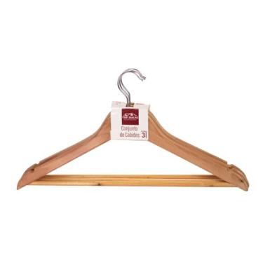 Imagem de Cabide de Madeira com Verniz, Gancho Giratório 360°, 45x22,5cm, Kit com 3 Unidades