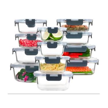 Imagem de Conjunto 12 Potes de Vidro Borosilicato Life Hermético com Tampa Bloqueio Cinza para Alimentos, Freezer e Micro-ondas