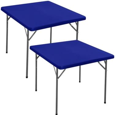 Imagem de Pacote com 2 toalhas de mesa quadradas para mesas de cartão de 106 x 106 cm, impermeável, elástica, lavável, dobrável, para piquenique em ambientes internos e externos, toalha de mesa de elastano para
