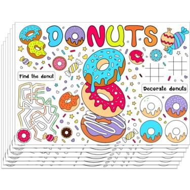 Imagem de WEBEEDY Jogo americano para colorir DIY com tema de donut, 30 x 28 cm, tapete de papel para atividades de colorir, 30 peças, mesa de jantar, tapete de mesa de desenho, toalha de mesa para decoração de