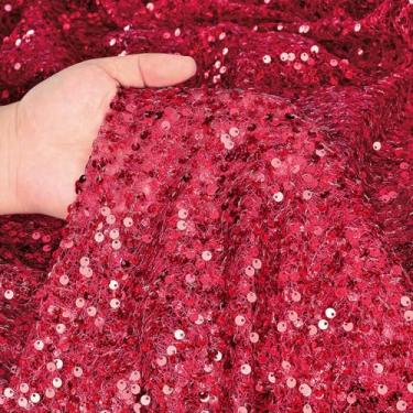Imagem de Tecido de lantejoulas bordô da The Yard 5 mm Iridescente Glitter Mesh Bordado 2 jardas Borgonha Tecido Brilhante para Costurar Roupa Personalizada Vestido Sereia Decoração de Mesa Casamento Artesanato