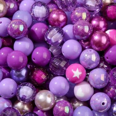 Imagem de CYEENUT Contas de acrílico de 20 mm, 120 peças, contas roxas, chiclete, 20 mm, contas multicoloridas para caneta, bolsa, joias, colar, pulseiras (roxo)