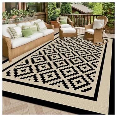 Imagem de SPXMQSS Tapetes para ambientes externos para jardim, tapete portátil resistente a raios UV, dobrável, reversível para acampamento, deck, praia, piquenique, marrom preto 152 x 244 cm