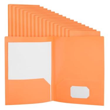 Imagem de PATIKIL Pastas de plástico laranja com bolsos, pacote com 24 pastas de plástico com dois bolsos, tamanho carta resistente para porta-cartões de visita de escritório, 23,5 x 29 cm