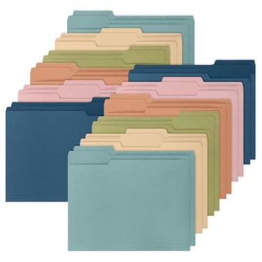 Imagem de Whaline Pacote com 24 pastas de arquivo coloridas Boho tamanho carta 6 bolsos de arquivo de cores sólidas com aba de corte de 1/3 para material de sala de aula de escritório em casa, 22 x 29 cm