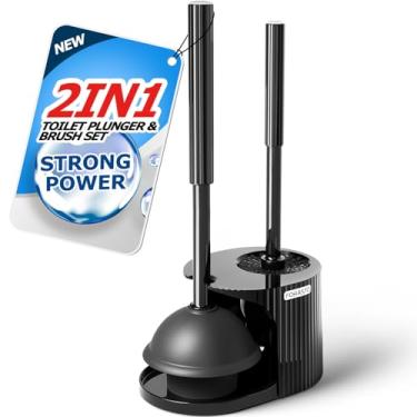 Imagem de Conjunto de desentupidor e escova de vaso sanitário 2 em 1 FORASTO, cabo estendido, material de limpeza de banheiro