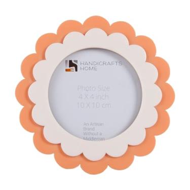 Imagem de Handicrafts Home Porta-retrato de 10 x 10 cm – incrustação de resina brilhante rosa recortada – Moldura redonda decorativa feita à mão para decoração de berçário ou prateleira, decoração de casa boho