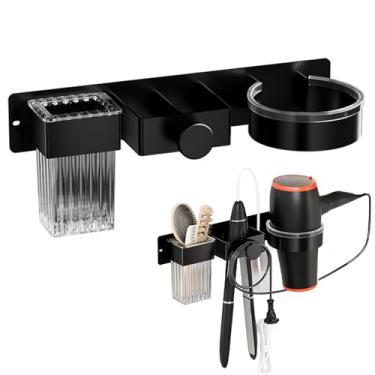 Imagem de DEYIMAN Suporte para secador de cabelo, modelador de cachos com suporte de parede, organizador de ferramentas de cabelo 3 em 1, armazenamento para secador de cabelo, modelador de cachos - economia de
