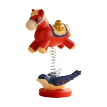 Imagem de XLWLLNJ Estatueta de Cavalo de Brinquedo com Cabeça Balançando, Escultura em Resina para Painel de Carro, Ornamento Decorativo, Acessório para Mesa de Carro, Vermelho, Tamanho real