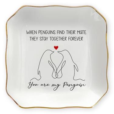 Imagem de Presentes de Dia dos Namorados para ela – Aniversário, Casamento, Romântico, Aniversário, Presentes de Dia dos Namorados para mulheres, Sua Namorada Esposa, Amantes de Pinguins – Bandeja de pratos de