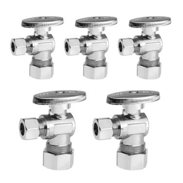 Imagem de Niikappu Pacote com 5 válvulas de parada angular, 1/5.1 cm NOM (5/20.3 cm OD) x 3/20.3 cm OD válvula de fechamento de compressão, latão sem chumbo para bidê, pia e máquina de lavar