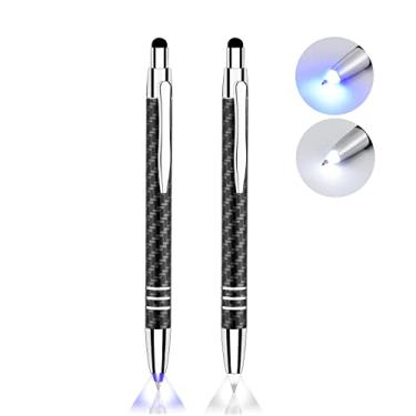 Imagem de Caneta com luz, ponta iluminada 3 em 1 com caneta capacitiva (luz LED + caneta esferográfica + caneta) canetas iluminadas de LED para escrever no escuro, 2 peças (luz branca e luz azul)