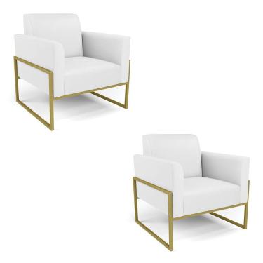 Imagem de Kit 2 Poltronas Base Industrial Alta Dourado Marisa Corino D03 - D\'rossi Cor Branco