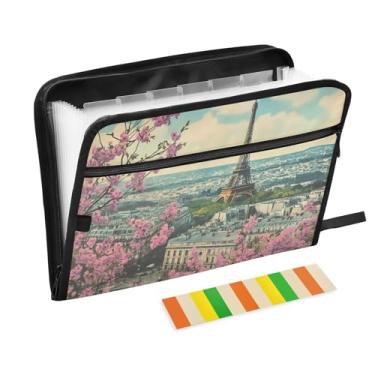 Imagem de CEBUGI Pasta expansível de 13 bolsos, impermeável, sanfonada, organizador de arquivos com etiquetas tamanho A4, organizador de documentos de papel para escola, material de escritório, Torre Eiffel