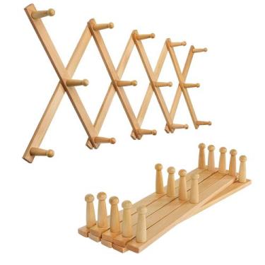 Imagem de Cabide de parede SKOLOO Accordion Coat Rack 14 pinos de madeira maciça