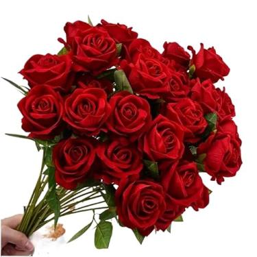 Imagem de Kit 10 Rosas Artificiais Vermelhas Aveludadas 50CM Dia das Mães Decoração Arranjos Flores