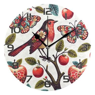 Imagem de Burbuja Relógio de parede de frutas de pássaro, silencioso, sem tique-taque, relógio de parede redondo de 25 cm, operado por bateria, para casa, sala de estar, fazenda, escritório, decoração