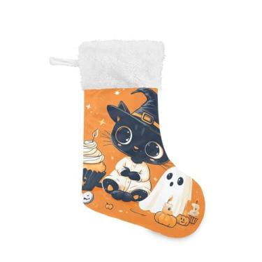 Imagem de xigua Linda meia de Natal de gato preto grande para pendurar presente de Natal para decoração de festa de férias em família, decoração de lareira