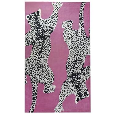 Imagem de AVYAY RUGS Tapete de lã para escalada Jaguar moderno feito à mão para sala de estar, quarto e sala de jantar (rosa, 1,5 x 2,3 m)