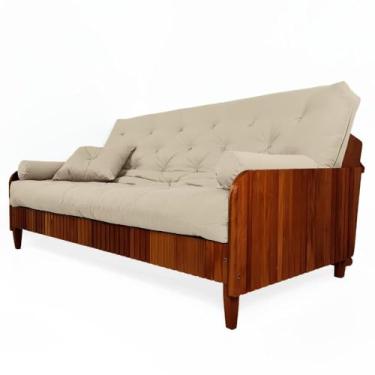 Imagem de Sofá Cama Paris Ii Ripado Sarja em Madeira Maciça Imbuia