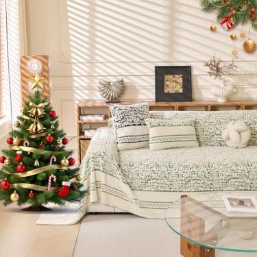 Imagem de ROOMLIFE Capa de sofá listrada espessa com borla cáqui chenille, capa de sofá para sofá seccional, capas macias para sofá em forma de L, 2 a 3 almofadas, protetor de sofá antiderrapante, 180 cm x 299