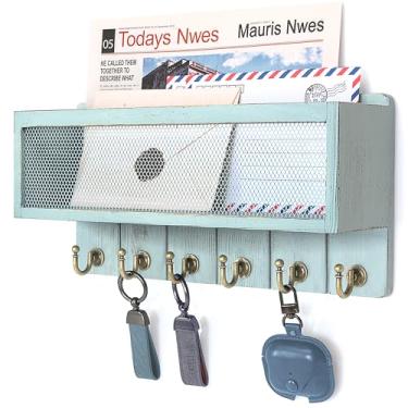 Imagem de Rebee Vision Suporte de parede para chave de madeira de pinho – Suporte de chave para parede com ganchos e cesta de correio para entrada – Prateleira de armazenamento de madeira para presente de