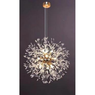 Imagem de Lustre Pendente Cristal Dente de Leão Dourado - Tamanhos 45/50/55cm, Soquete G9, Ideal para Sala de Estar/Vila, Decoração de Luxo Elegante (Ouro 55cm/9 G9 Lampadas)