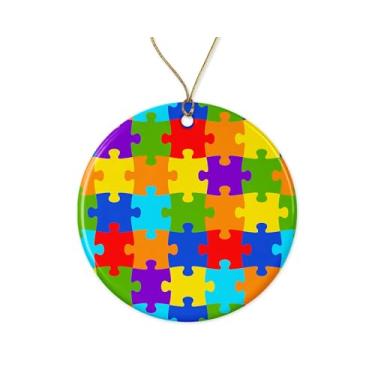Imagem de Conscientização do autismo - Peças de quebra-cabeça de diversidade - Ornamento de peças de quebra-cabeça - Enfeite de Natal - Ornamento de cerâmica para ele, sua esposa, marido, impresso em ambos os