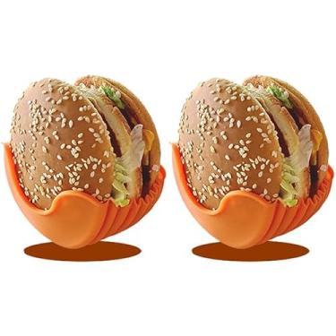 Imagem de Suporte de hambúrguer de silicone, pacote com 2 unidades, reutilizável e antiderrapante, suporte para hambúrguer de silicone de grau alimentício, sem bagunça, antiqueda, suporte para hambúrguer para