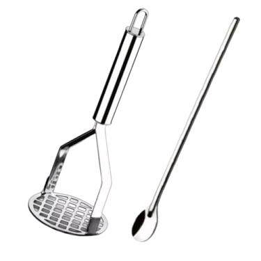 Imagem de Colher de Suco Longa 30cm + Amassador de Batata Inox para Cozinha Kit de Qualidade