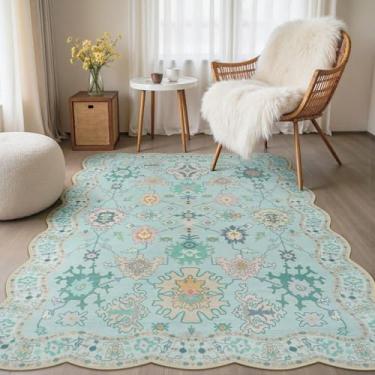 Imagem de LORWER Tapetes de entrada laváveis azuis 7,5 x 12,5 cm - vintage boho floral pastel creme, lavável, pilha baixa, antiderrapante, tapete de área pequena para tapete de porta, entrada interna, cozinha