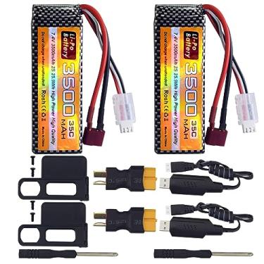 Imagem de Fytoo 2 peças bateria Lipo 7,4V 3500mAh 35C 2S com plugue T e cabo de carregamento USB para MJX H16P H16E H16GT H16BM H16PL 14301 HP161S HP163S HP141 HP141S carro de alta velocidade drift modelo carro