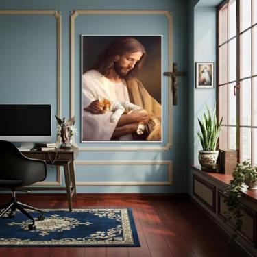 Imagem de Quadro Jesus Cristo Protetor Dos Animais - 70X50Cm - Quadros On-Line