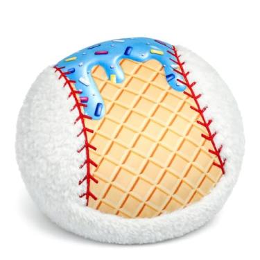 Imagem de HunnmingRe Almofada de pelúcia de sorvete de 35,5 cm, almofada esportiva macia para decoração de quarto de sofá juvenil de equipe de beisebol, presente de festa (azul)