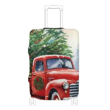 Imagem de Joisal Caminhão vermelho vintage, protetor de bagagem de Natal, inverno, capas fofas, laváveis, acessórios de bagagem de viagem, P, serve para capa de 45 a 50 cm, Caminhão vermelho vintage, Natal