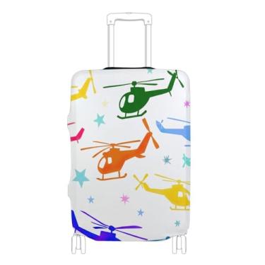 Imagem de Joisal Capa protetora de bagagem de viagem fofas capas de mala laváveis coloridas helicóptero estrelas brancas presentes de viagem manga de bagagem, P, serve para capa de 45 a 50 cm, Helicóptero