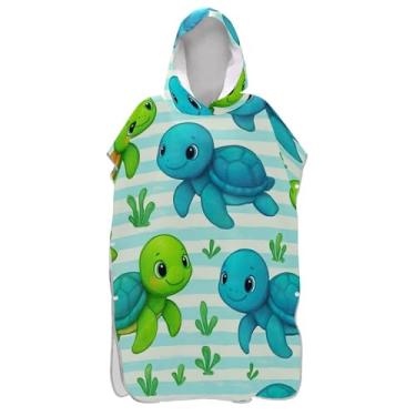 Imagem de TSENQUE Poncho de surfe de tartarugas azuis verdes de desenho animado fofo para trocador adulto toalha de banho com capuz toalha de banho absorvente masculino poncho com capuz
