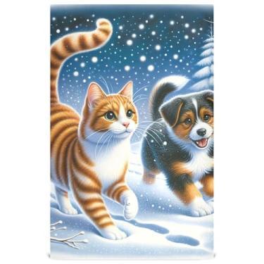 Imagem de Joisal Lindo gato cachorro inverno neve chá toalha de mão bonito conjunto de toalhas de prato decoração de cozinha para secar pratos banheiro absorvente 45 x 71 cm, 1 pacote