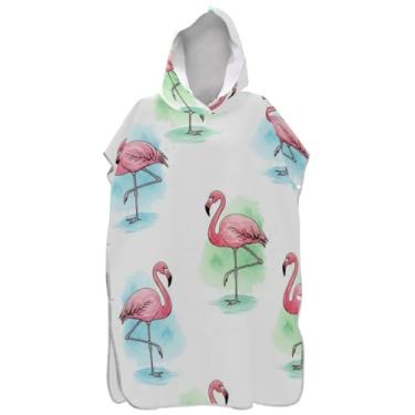 Imagem de Joisal Poncho de surfe trocador de roupão adultos praia banho com capuz toalhas de banho plus size flamingos branco homens mulheres poncho com capuz