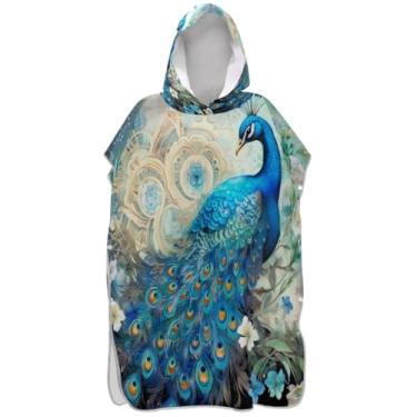 Imagem de Joisal Roupão para adultos poncho de surfe praia banho com capuz toalhas plus size azul pavão floral unissex adulto poncho com capuz