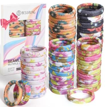 Imagem de Bessrung Pacote com 50 laços de cabelo sem costura, elásticos para mulheres e meninas, suportes de rabo de cavalo macios e elásticos para cabelos finos e grossos, presente de Natal (laranja)