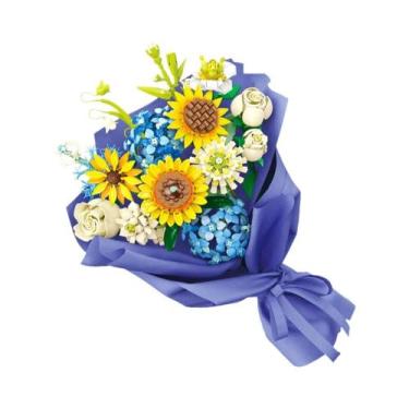 Imagem de Blocos De Montar DIY 3D De Buquê De Flores Violetas E Tulipas, Modelo 