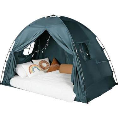 Imagem de Tenda para cama tamanho solteiro – espaço de dormir com privacidade com design blackout, barraca de cama respirável portátil para transição de crianças pequenas 、 uso no chão do quarto com corrente de