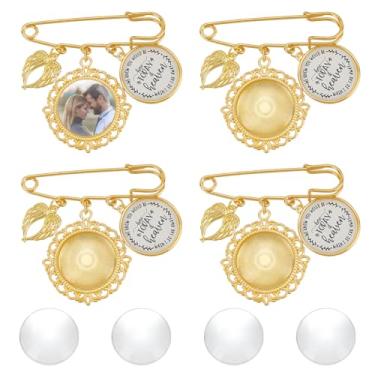 Imagem de WEBEEDY Conjunto de 4 pingentes de fotos de buquê de casamento, brochete dourado com asas de anjo, pingentes de foto de casamento personalizados para noivos, casamentos, lembrança, aniversário