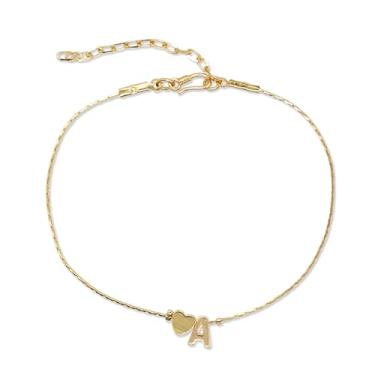 Imagem de Agriajun Pulseira feminina delicada com coração de ouro para Dia dos Namorados, lindo nome personalizado, letra do alfabeto, berloque ajustável, presente de joias modernas, 7.5, Aço inoxidável, Sem