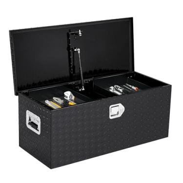 Imagem de PrecisionAuto Caixa de ferramentas de alumínio para caminhonete, resistente, à prova d'água e bloqueável, armazenamento seguro para picapes, trailers e reboques com tampa de suporte a gás e alças